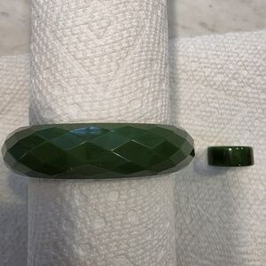 Bakelite Green Faceted Bangle   and Ring Size 6 I Believe